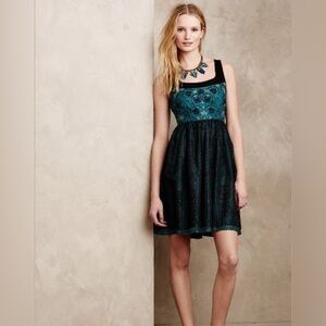 NWT-Anthropologie Niki Mahajan Black Teal Embroidered Tamula Dress SZ 6 Wedding